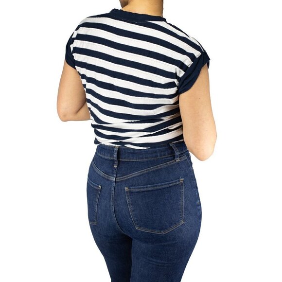 Tara Jarmon extended shoulder Navy blue/White striped Nautical T-shirt Size M - Picture 6 of 8